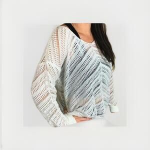 NWT Fate Waterford White Open Lacey Knit Sweater Airy Top 3/4 Sleeve Sheer S